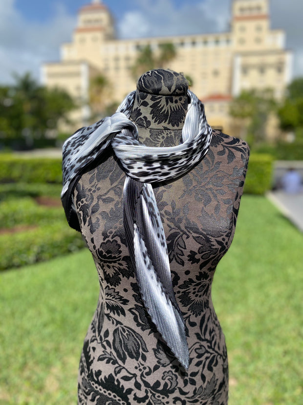 Leopard Black and White Silk Scarf
