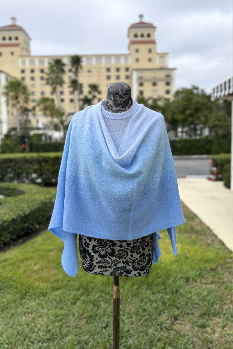 Alashan Cashmere Dip Dye Poncho in Blue - Mildred Hoit