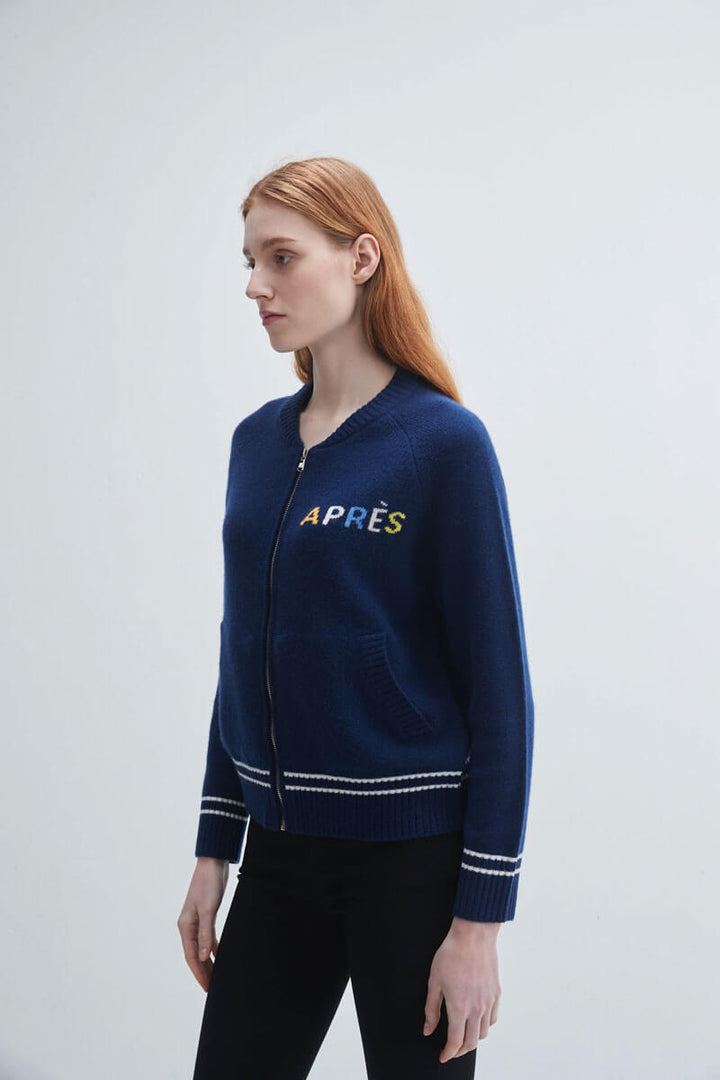Apres Full Zip Navy Sweater on Model