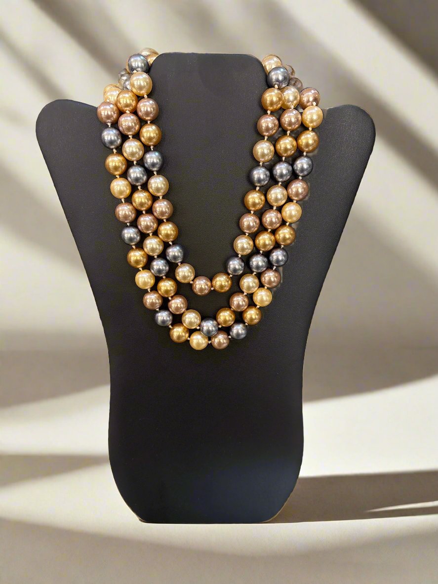 Kenneth Jay Lane Multi-Colored Pearl Triple-Row Necklace - Mildred Hoit