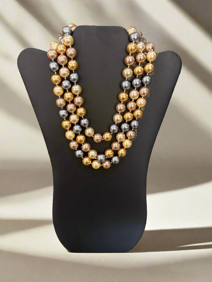 Kenneth Jay Lane Multi-Colored Pearl Triple-Row Necklace - Mildred Hoit