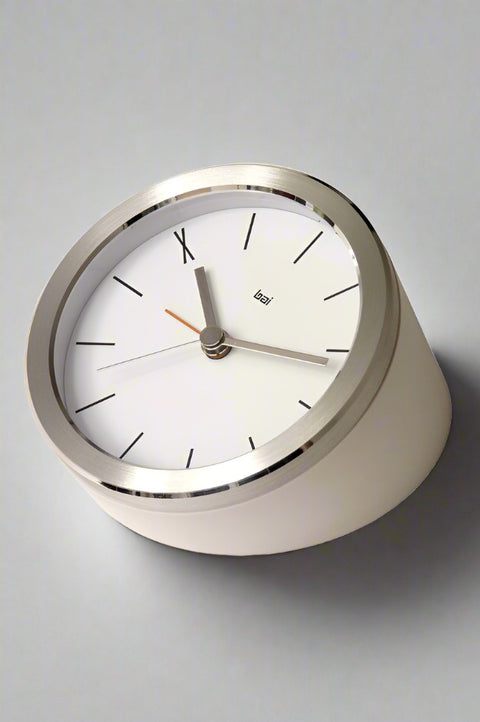 Silver Executive Alarm Clock available at Mildred Hoit in Palm Beach.
