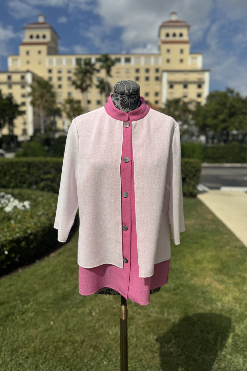 Emmelle Blush Pink Mandarin Blouse with White Overlay - Mildred Hoit