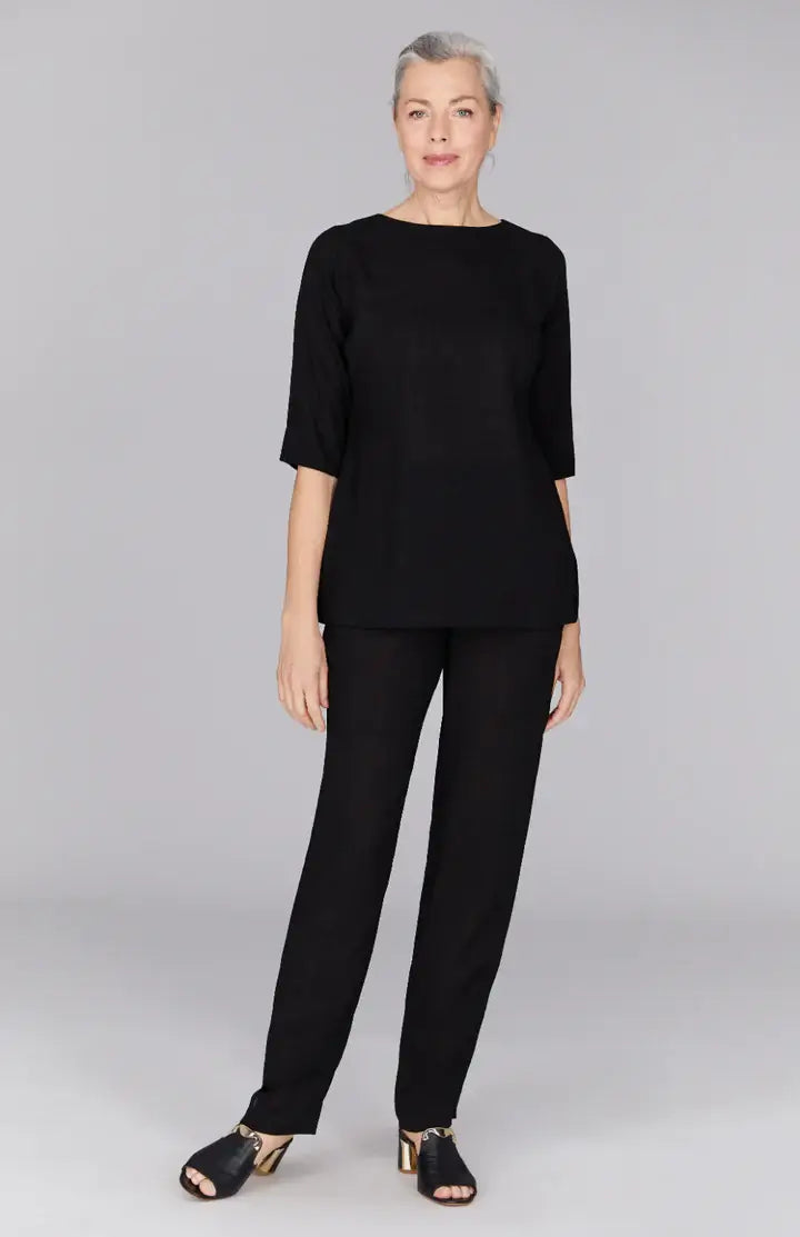 Emmelle Microlinen Flat Front Pants In Black - Mildred Hoit