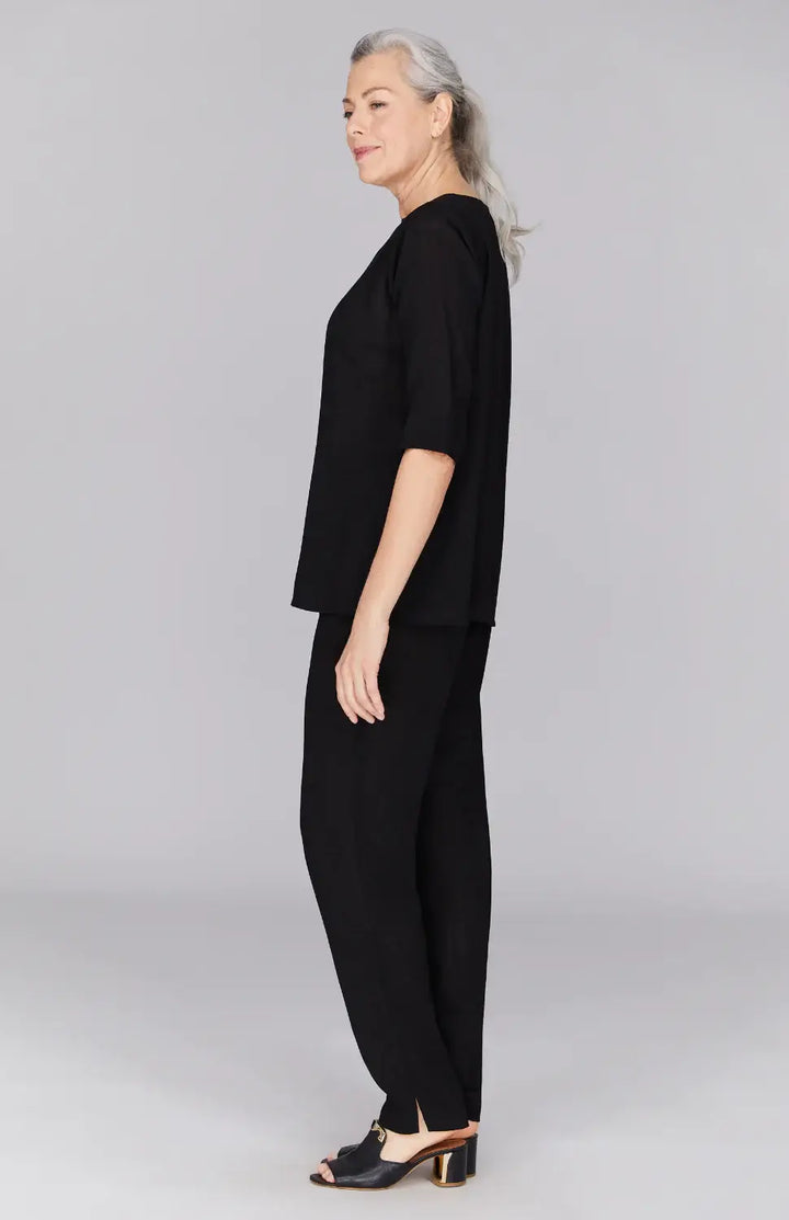 Emmelle Microlinen Flat Front Pants In Black - Mildred Hoit