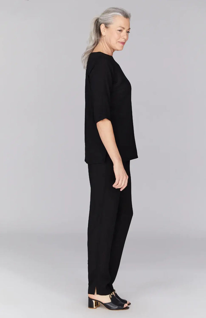 Emmelle Microlinen Flat Front Pants In Black - Mildred Hoit