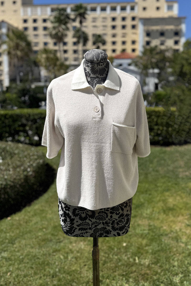 Rolled Edge Short Sleeve Top in Pearl - Mildred Hoit