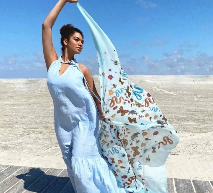 Jungle Dance Blue Scarf - Mildred Hoit