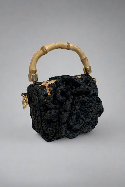 Crochet Flower Mini Bag in Black