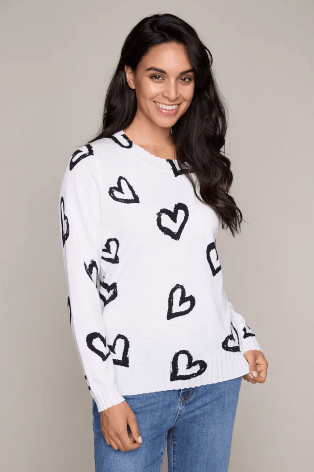 Knit Sweater with Black Heart Detail - Mildred Hoit