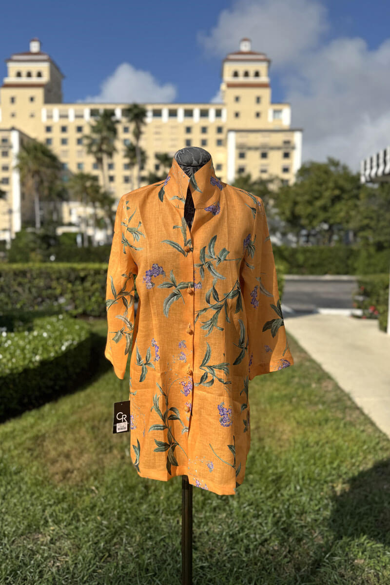 Connie Roberson Forget Me Knot Linen Jacket in Mango - Mildred Hoit
