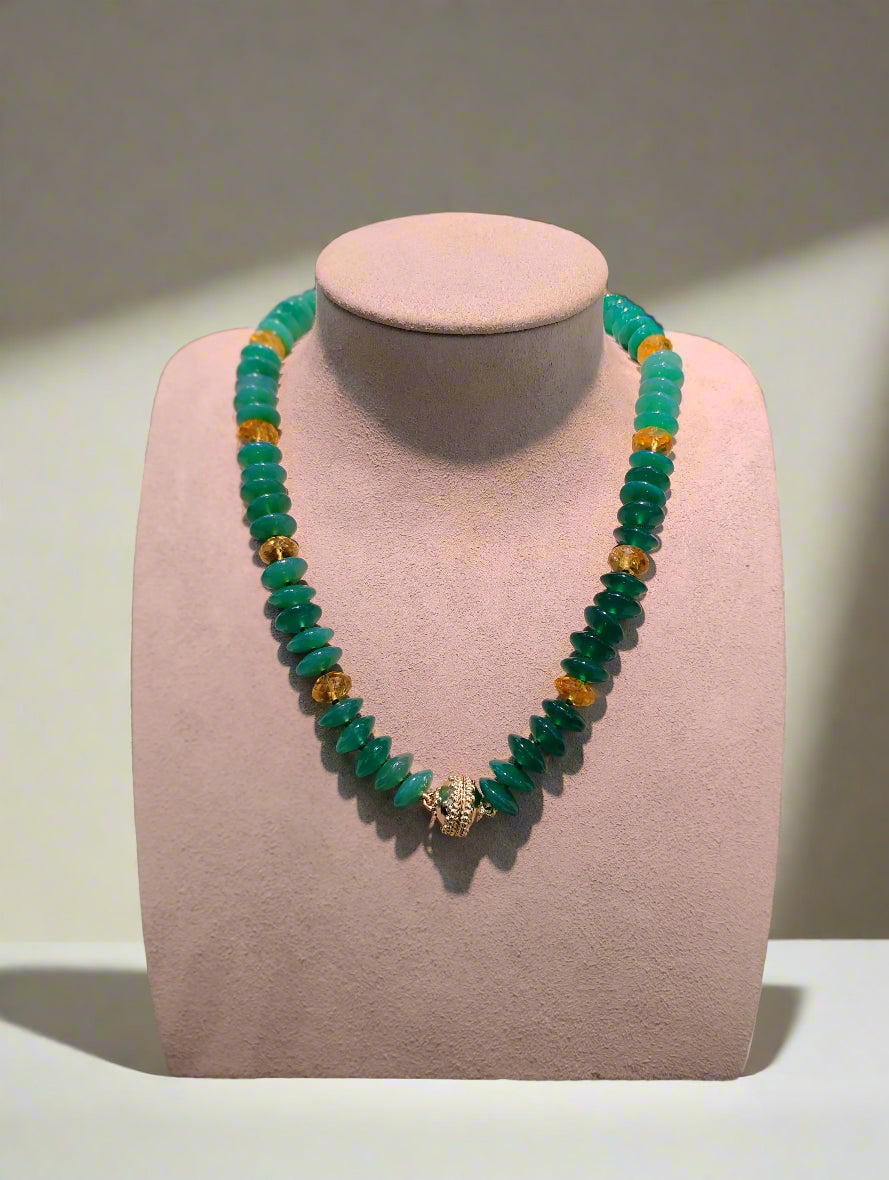 Green Agate, Citrine, and Hematite Necklace