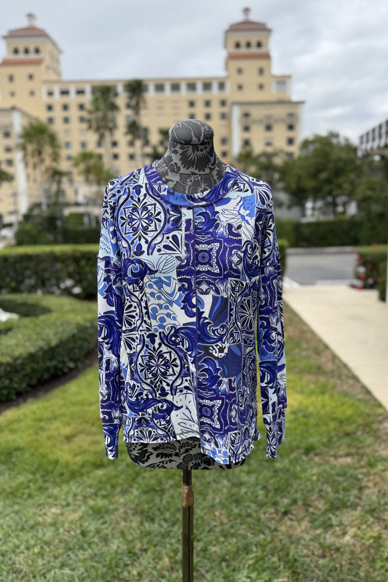 Multi Blues Crew Neck Shirt - Mildred Hoit