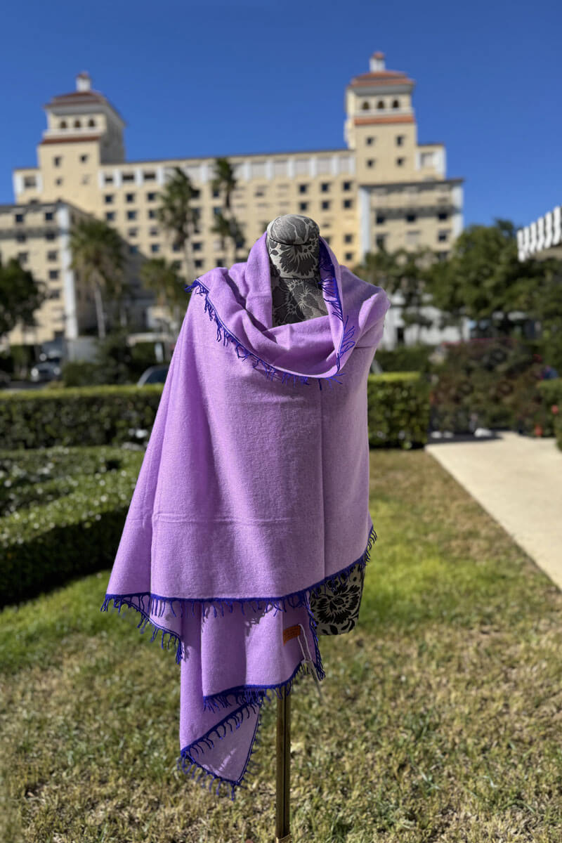 Lavender Cashmere Scarf with Indigo Fringe - Mildred Hoit