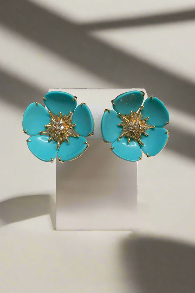 Explosive alloy flower earrings retro turquoise earrings temperament outlets elegant ear