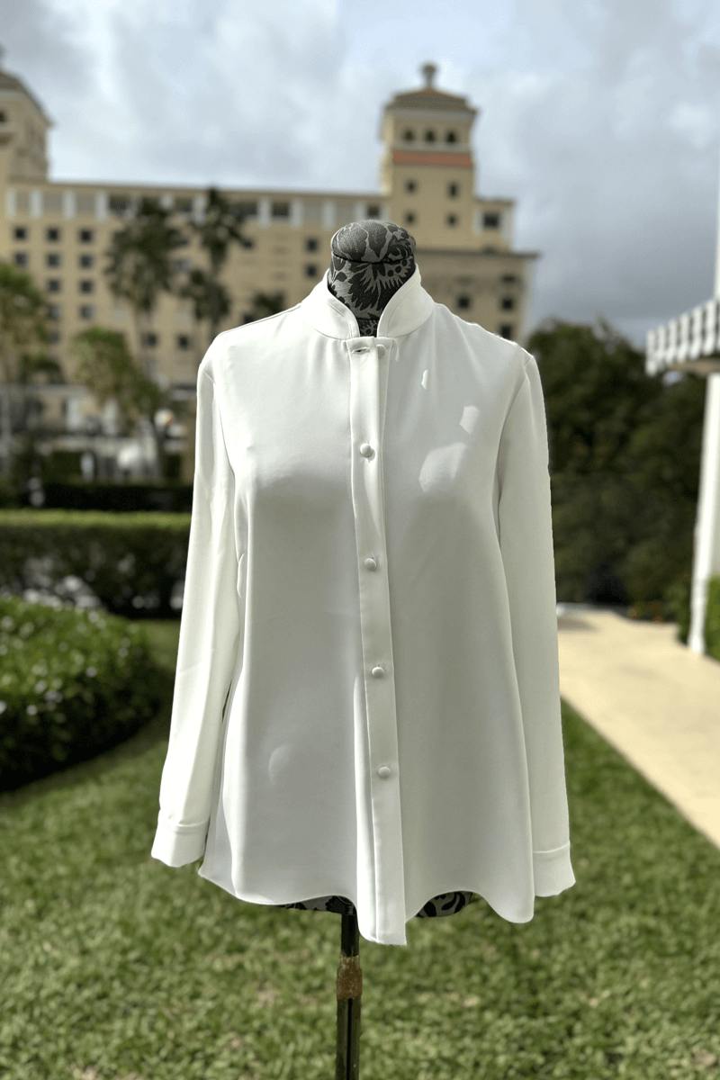 Emmelle Long Sleeve Luxurious Crepe Button Down Blouse in Pearl - Mildred Hoit