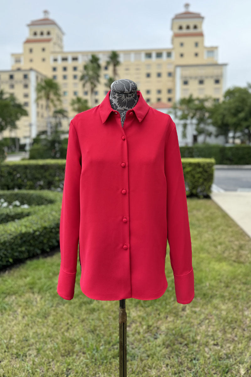 Emmelle Lustrous Crepe Tailored Button Down Shirt in Ruby - Mildred Hoit