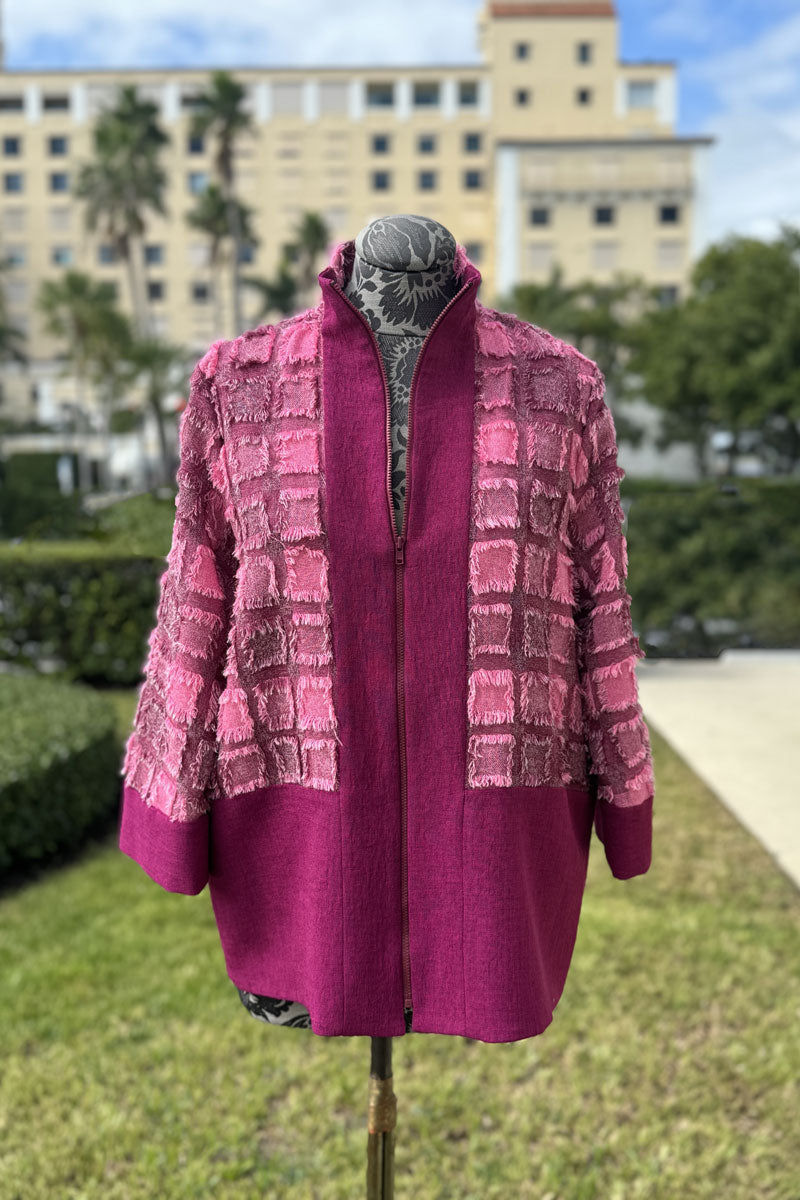 Emmelle Microlinen Jacket with Pink Eyelash Fringe - Mildred Hoit
