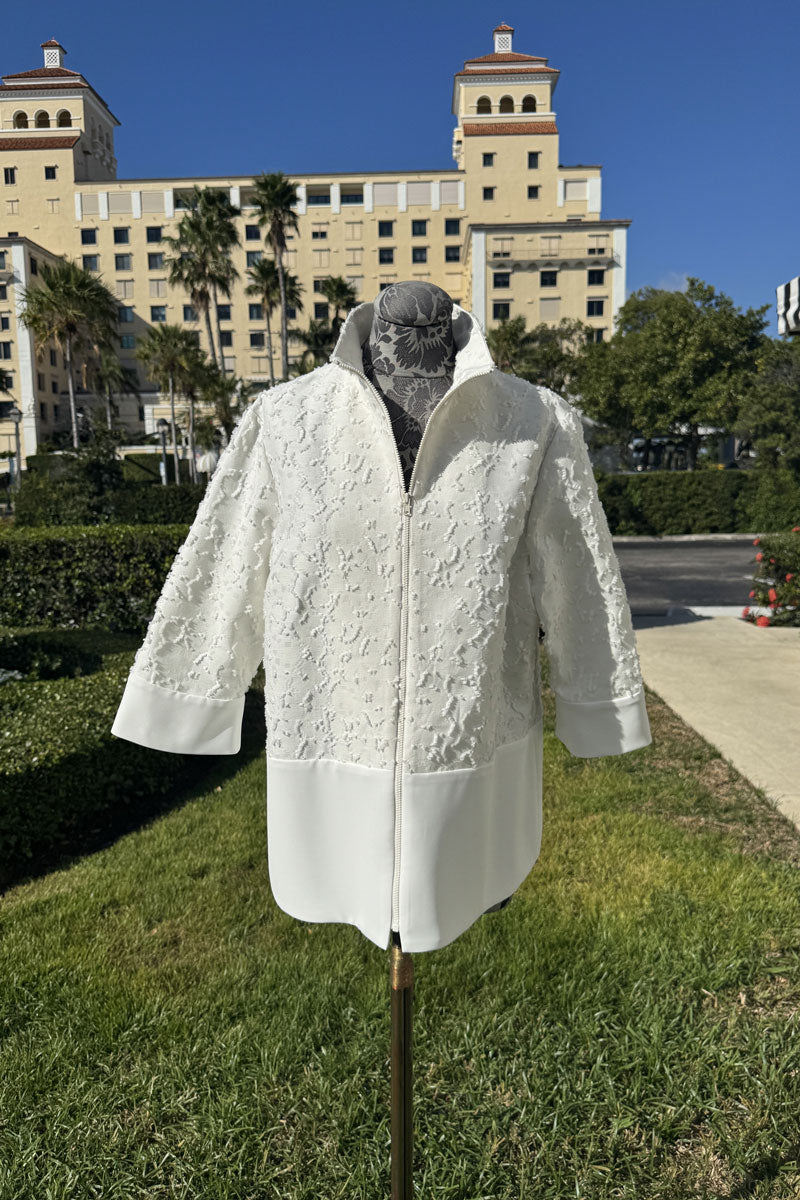 Emmelle High Neck Zip Jacket in Pearl - Mildred Hoit