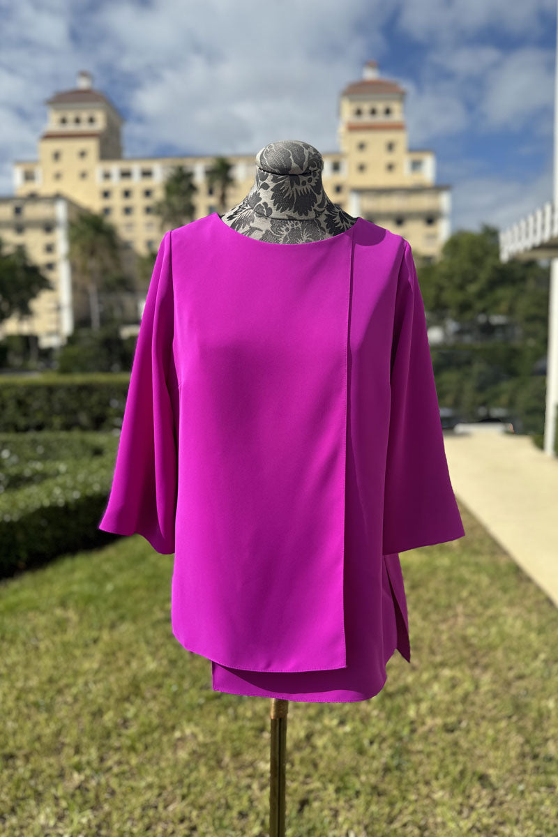 Emmelle Layered Front Layered Front Luxurious Crepe Tunic in Magenta - Mildred Hoit