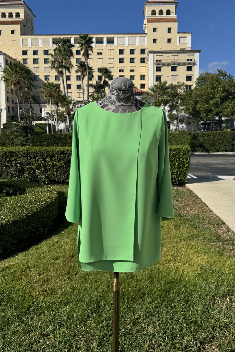 Emmelle Layered Front Luxurious Crepe Tunic in Kiwi - Mildred Hoit