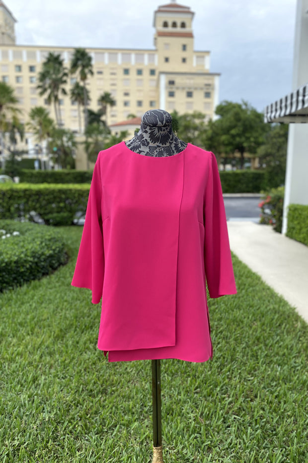 Emmelle Layered Front Luxurious Crepe Tunic in Pink available at Mildred Hoit in Palm Beach.