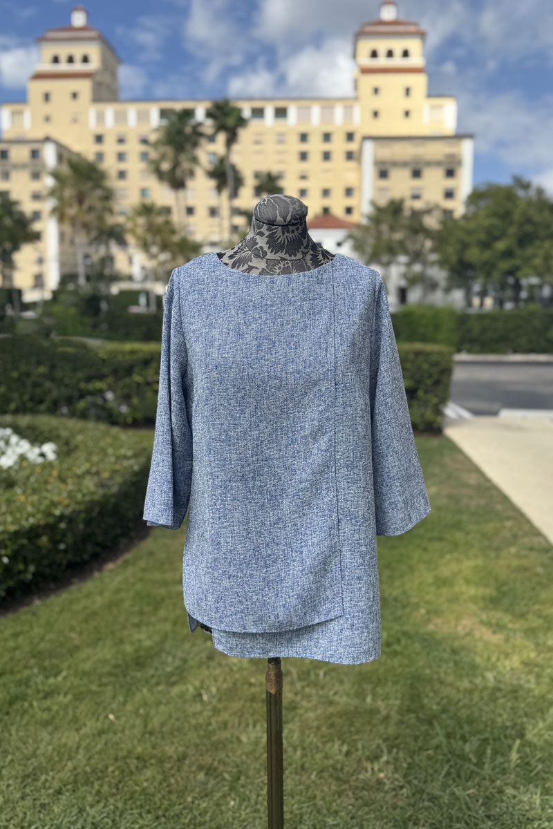 Emmelle Layered Front Textured Tunic in Blue - Mildred Hoit