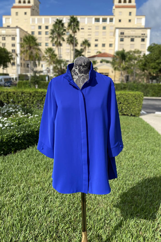 Emmelle Luxurious Crepe Tunic in Cobalt available at Mildred Hoit in Palm Beach.
