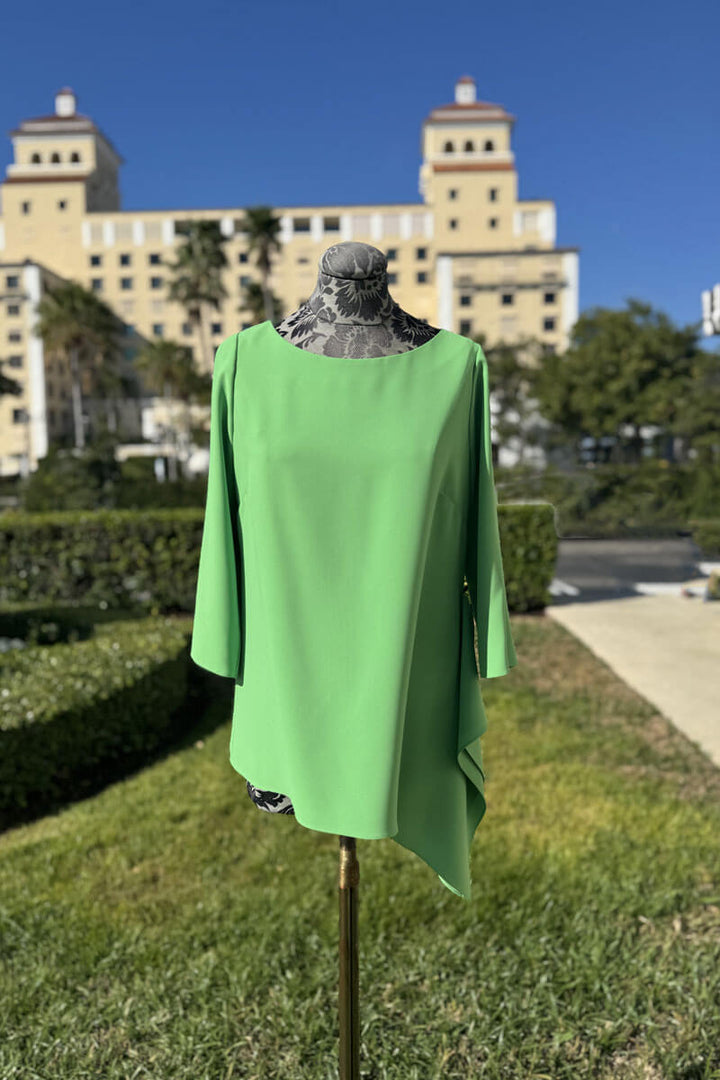 Emmelle Luxurious Crepe Tunic with Side Drape in Kiwi - Mildred Hoit