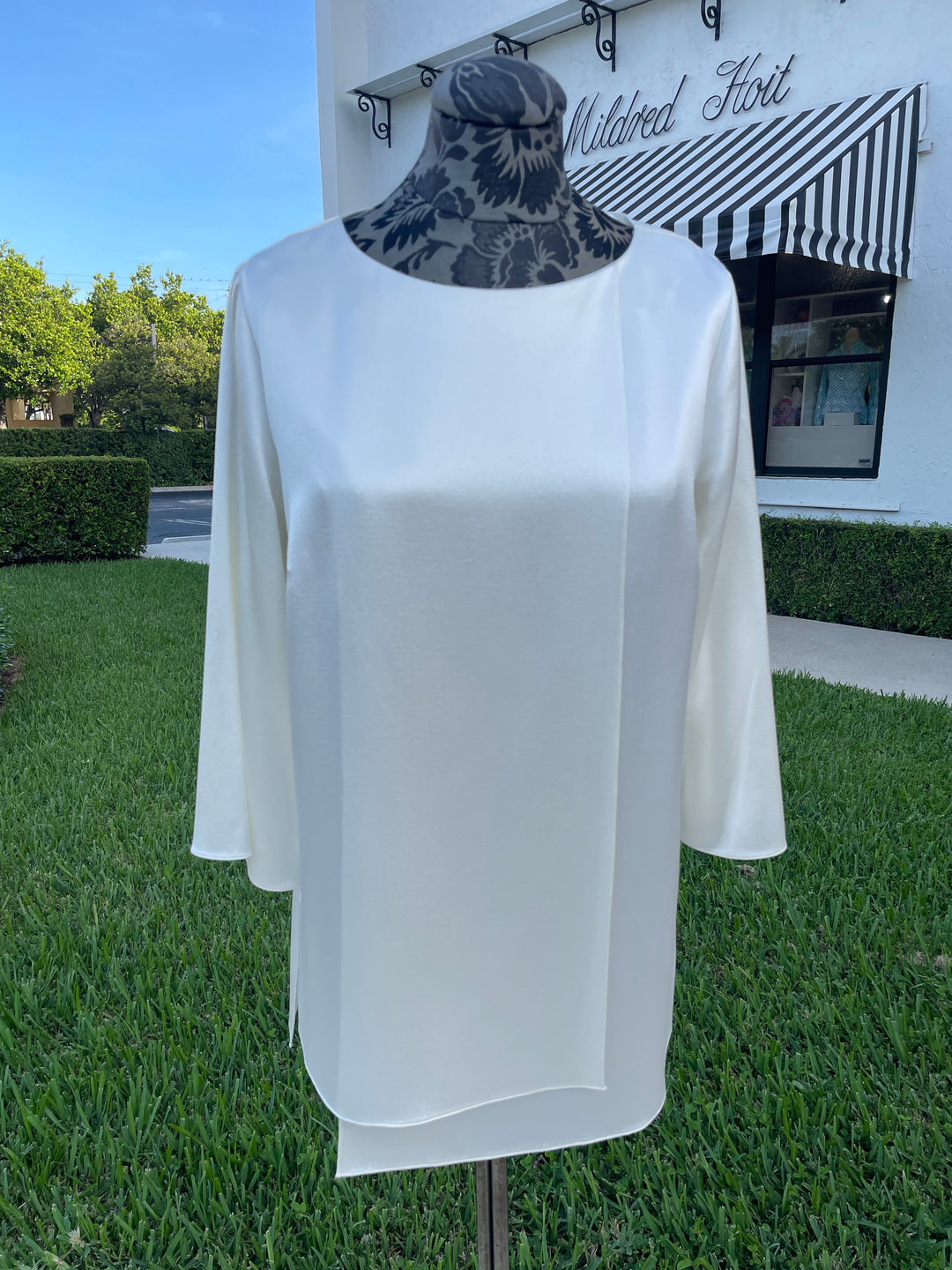Emmelle Layered Front Satin Tunic in Pearl - Mildred Hoit