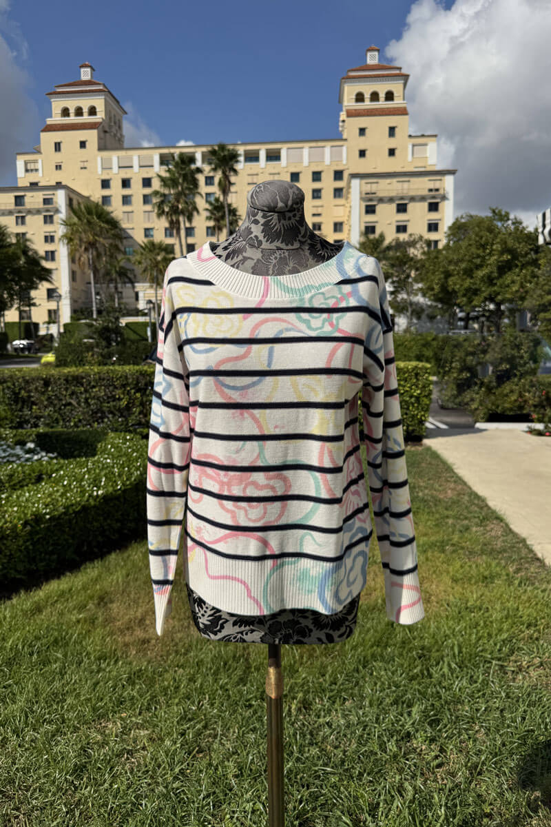 Striped Sweater with Multicolor Detail - Mildred Hoit