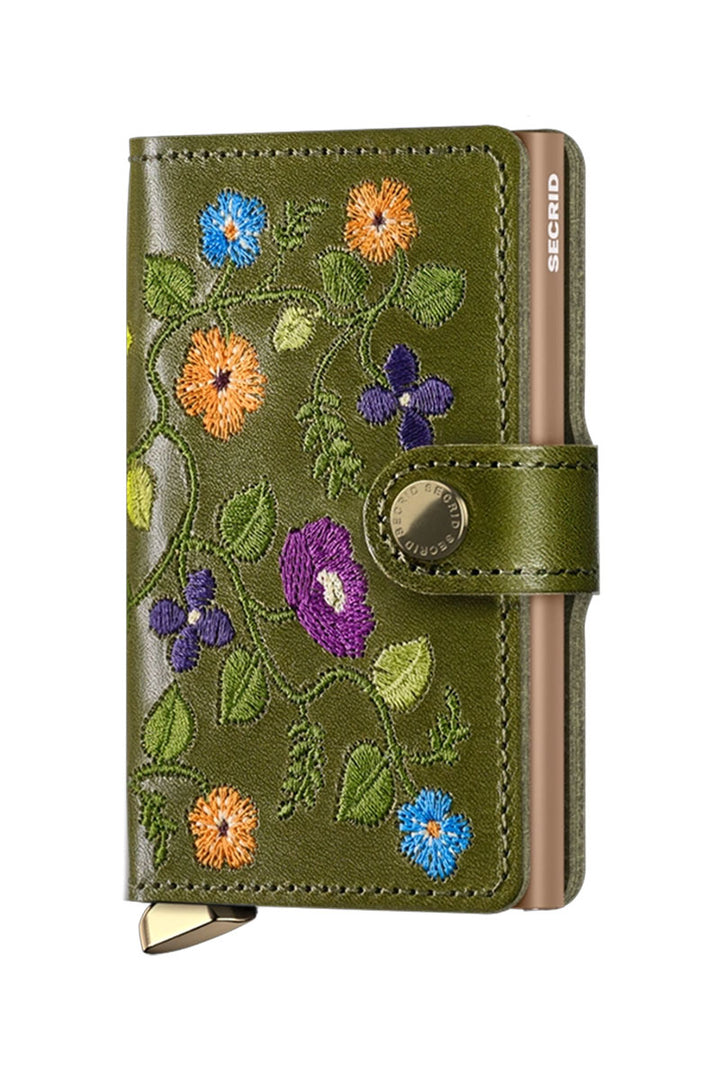 Floral Stitch Mini Wallet in Olive - Mildred Hoit