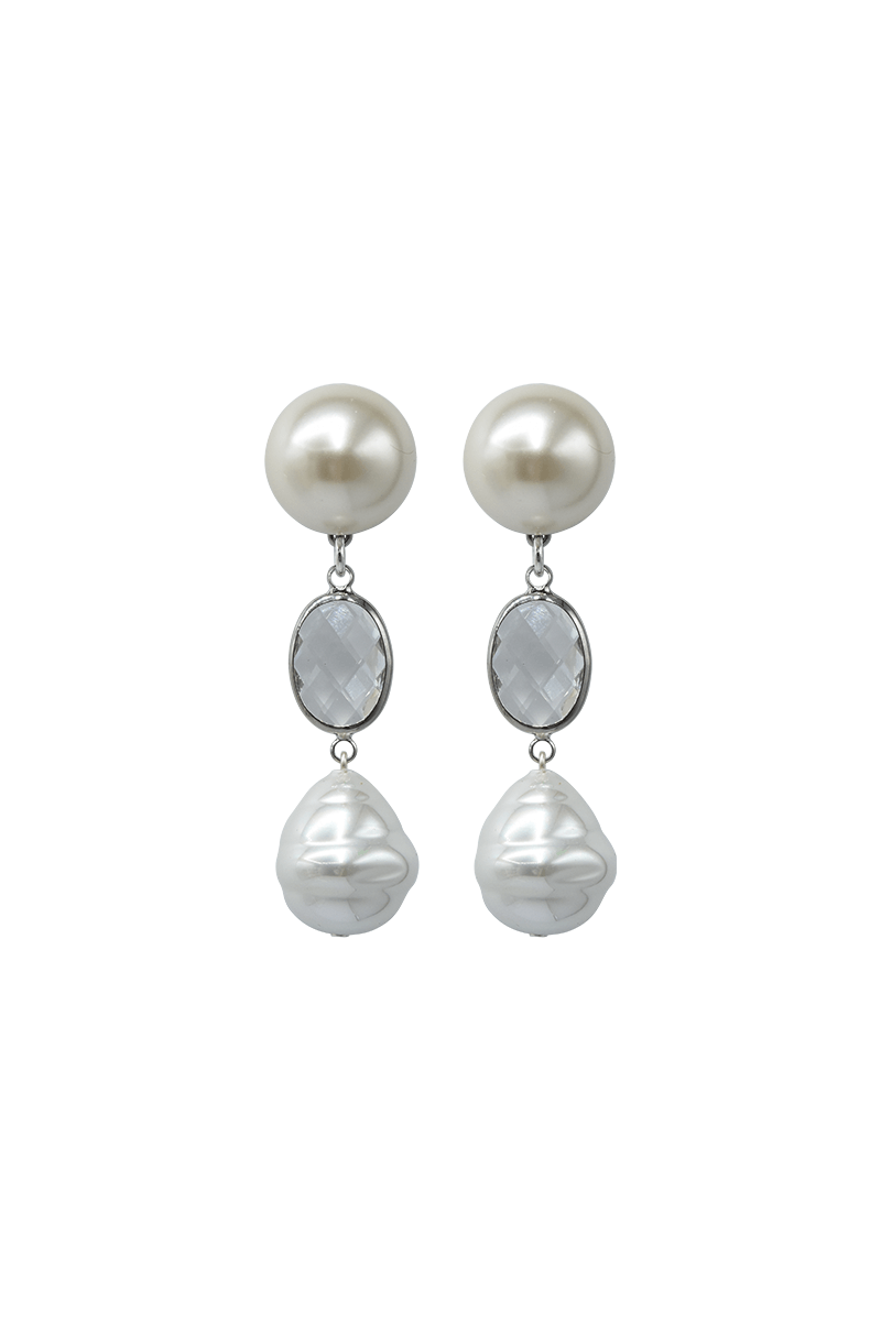 Pearl and Crystal Drop Earring with Silver Detail - Mildred Hoit