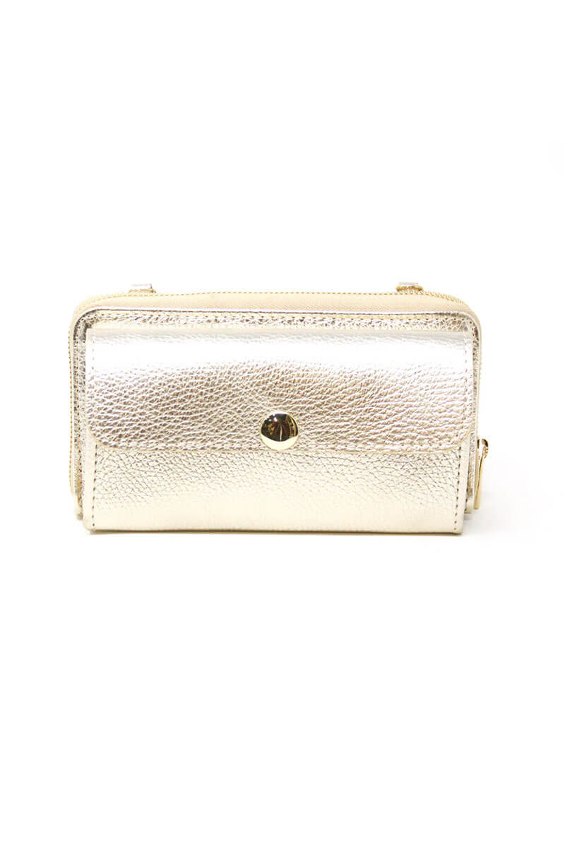 Gold Leather Wallet with Crossbody Strap - Mildred Hoit