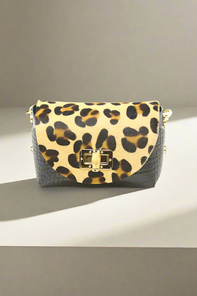 Leather Crossbody Bag in Leopard - Mildred Hoit
