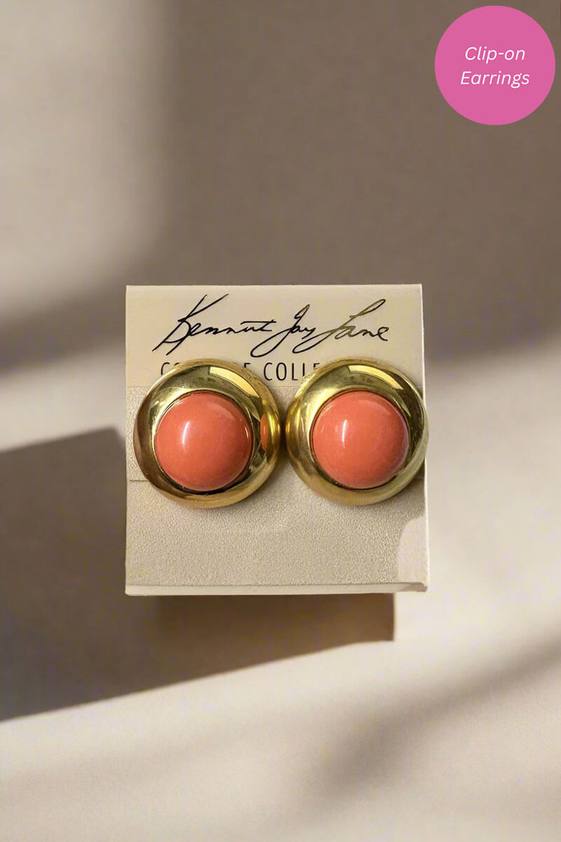 Kenneth Jay Lane Gold and Coral Clip Earrings - Mildred Hoit