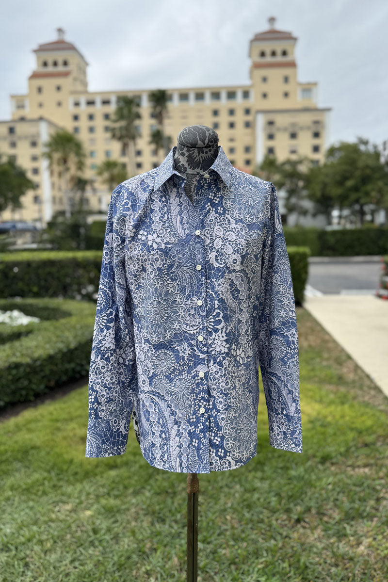 Hinson Wu Margot Top in Blue and Ecru - Mildred Hoit