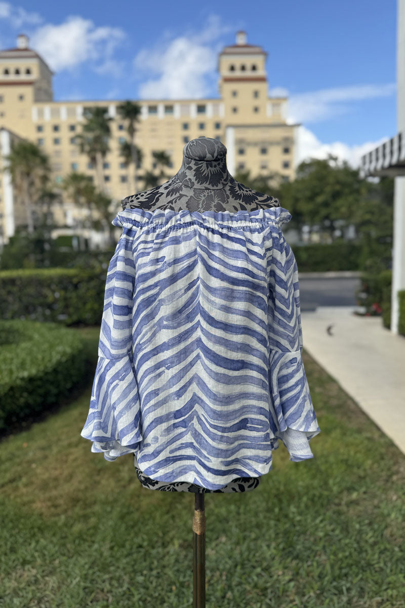Carmen Blouse in Blue Zebra - Mildred Hoit