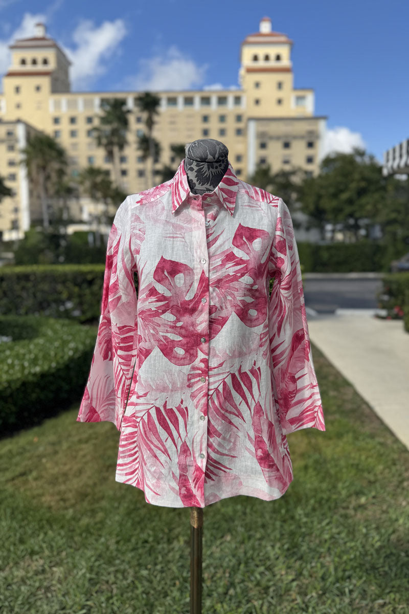 Monstera Pink Linen Shirt - Mildred Hoit
