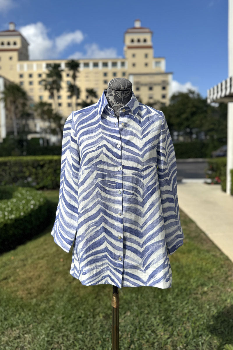 Blue Denim Zebra Linen Shirt - Mildred Hoit