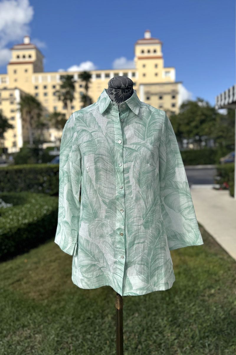 Green Banana Leaves Linen Blouse - Mildred Hoit