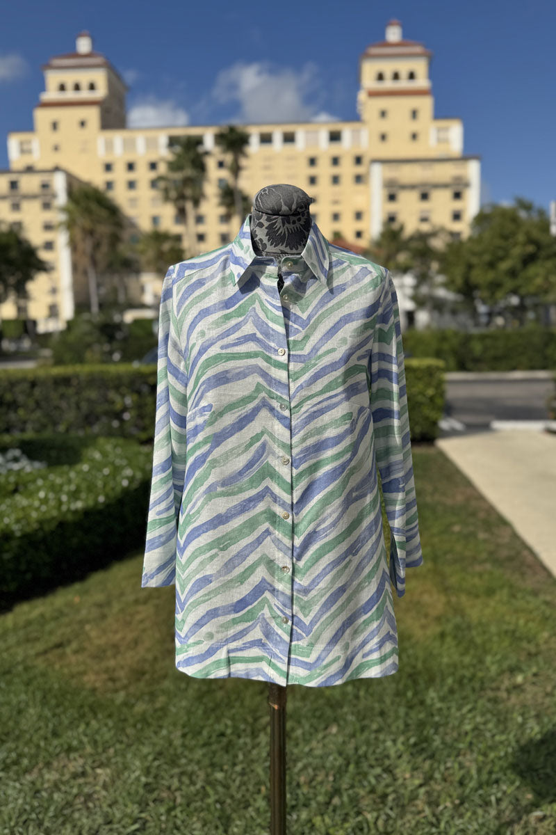 Periwinkle and Mint Zebra Linen Shirt - Mildred Hoit