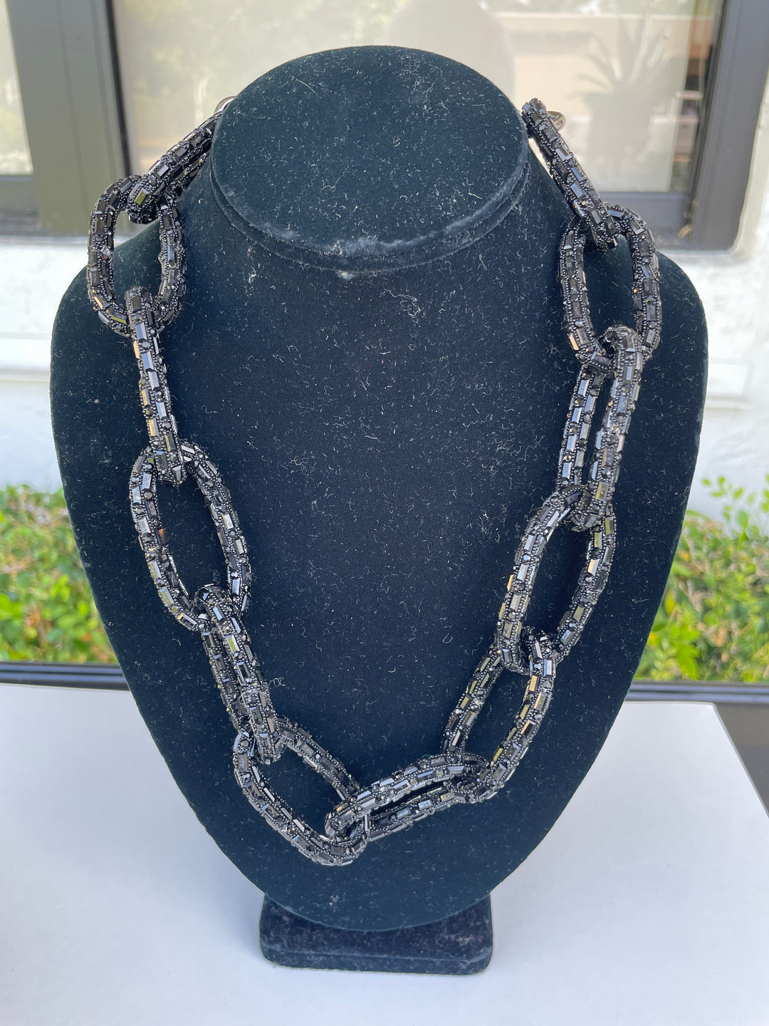 Black Crystal Chain Necklace - Mildred Hoit