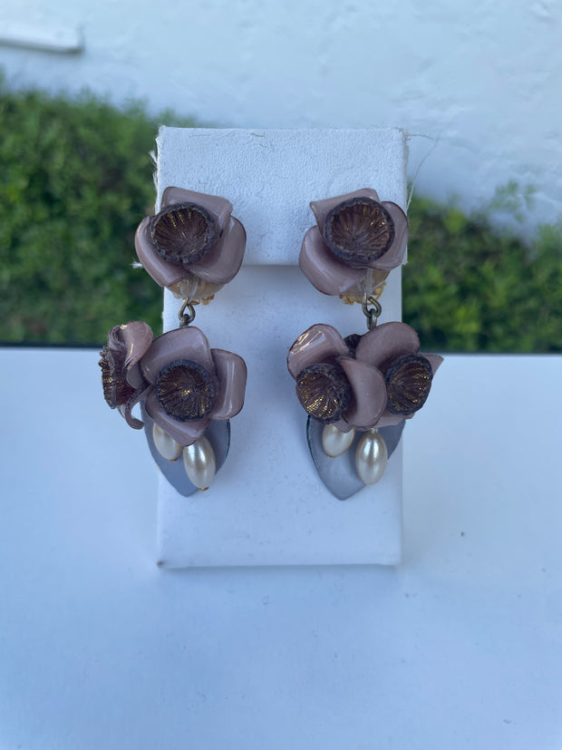 French Givre Large Clip Earrings in Taupe available at Mildred Hoit in Palm Beach.