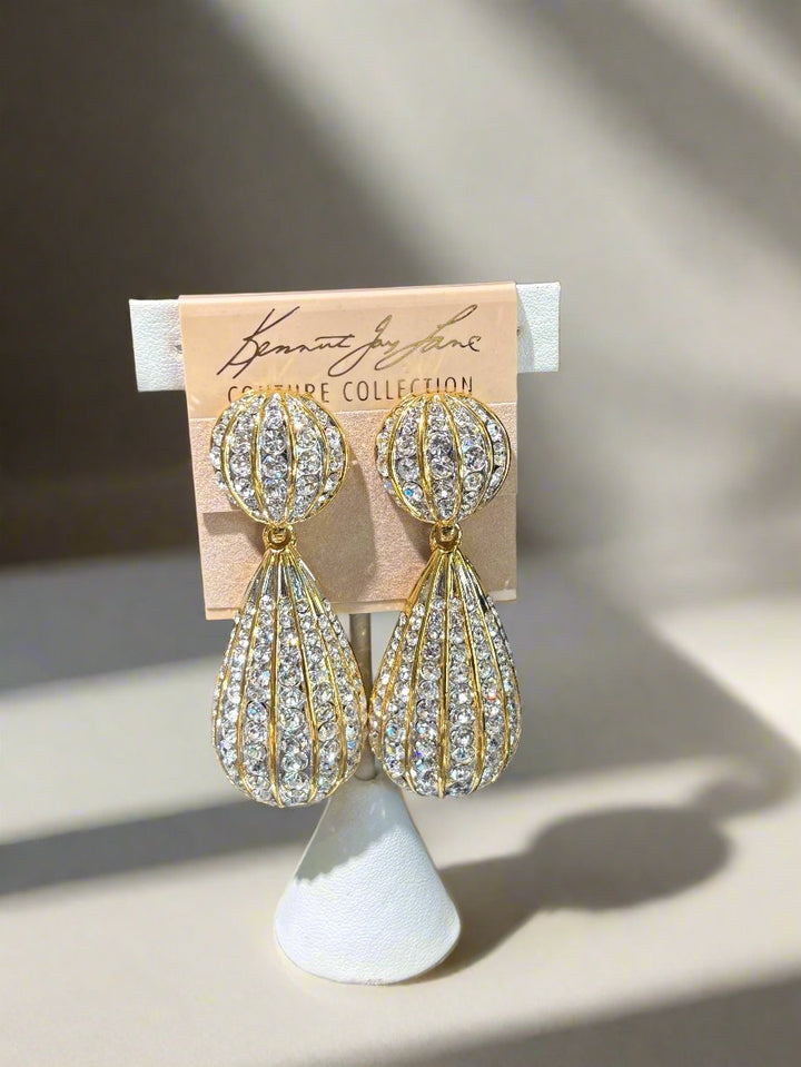 Kenneth Jay Lane Gold and Crystal Drop Earrings - Mildred Hoit