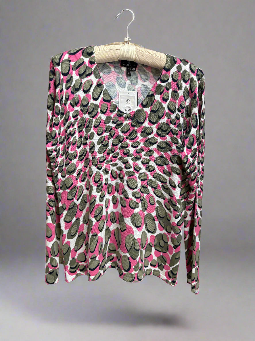 Knit Animal Print Sweater in Pink and Toffee - Mildred Hoit