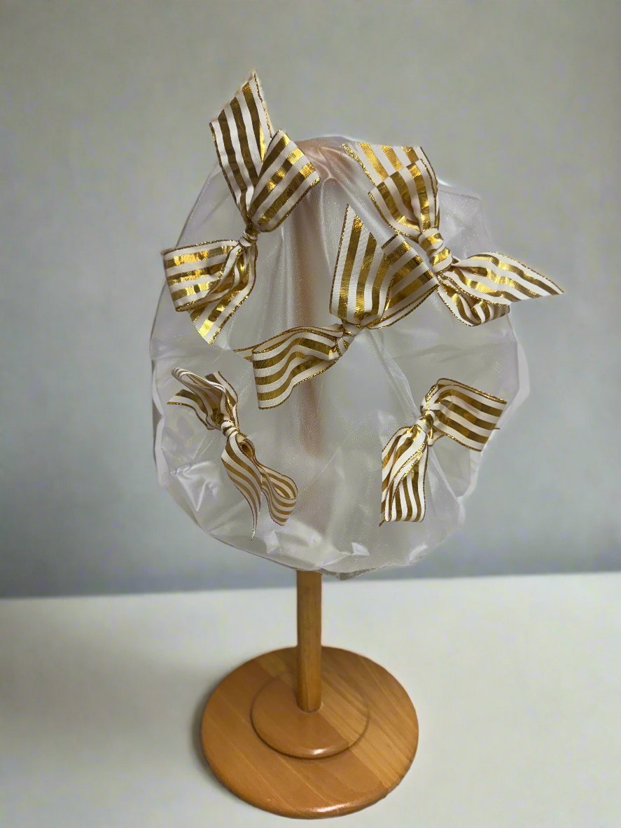White and Gold Bow Shower Cap - Mildred Hoit