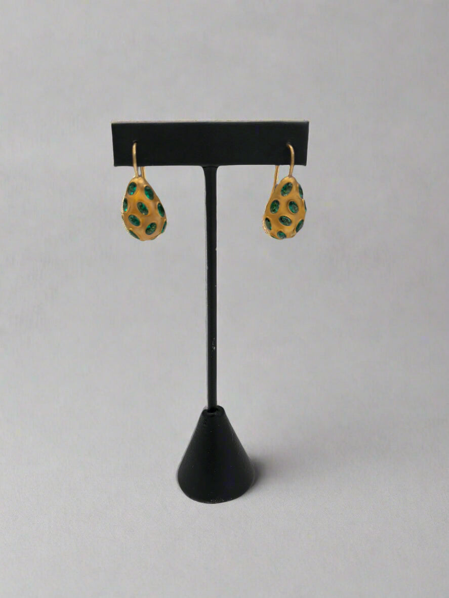 Gold with Green Stone Pierced Earrings - Mildred Hoit