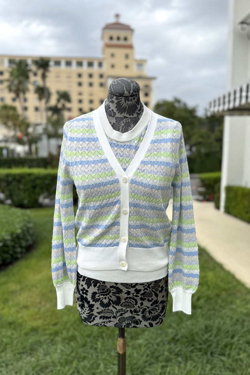 Blue White and Green Cardigan and Sweater Set - Mildred Hoit
