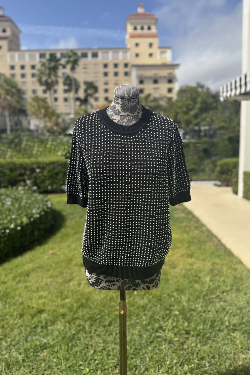 Black Knit Sweater with Pearls - Mildred Hoit